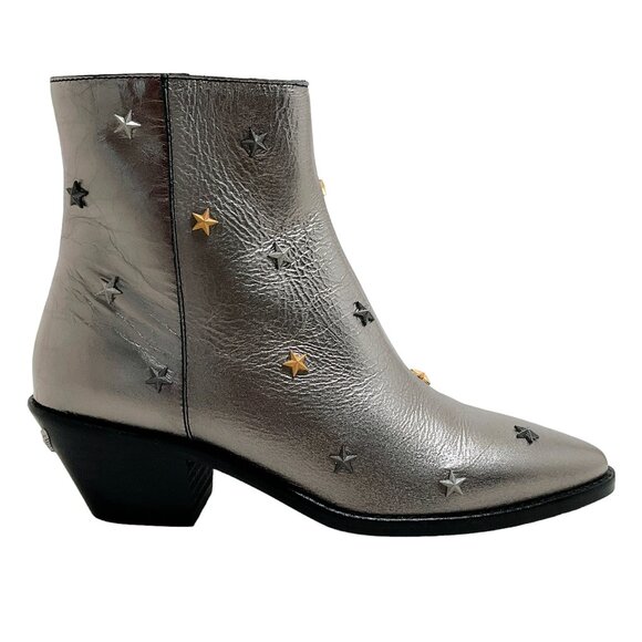 Zadig & Voltaire Silver Metallic Booties with Star Studs - Picture 2 of 6